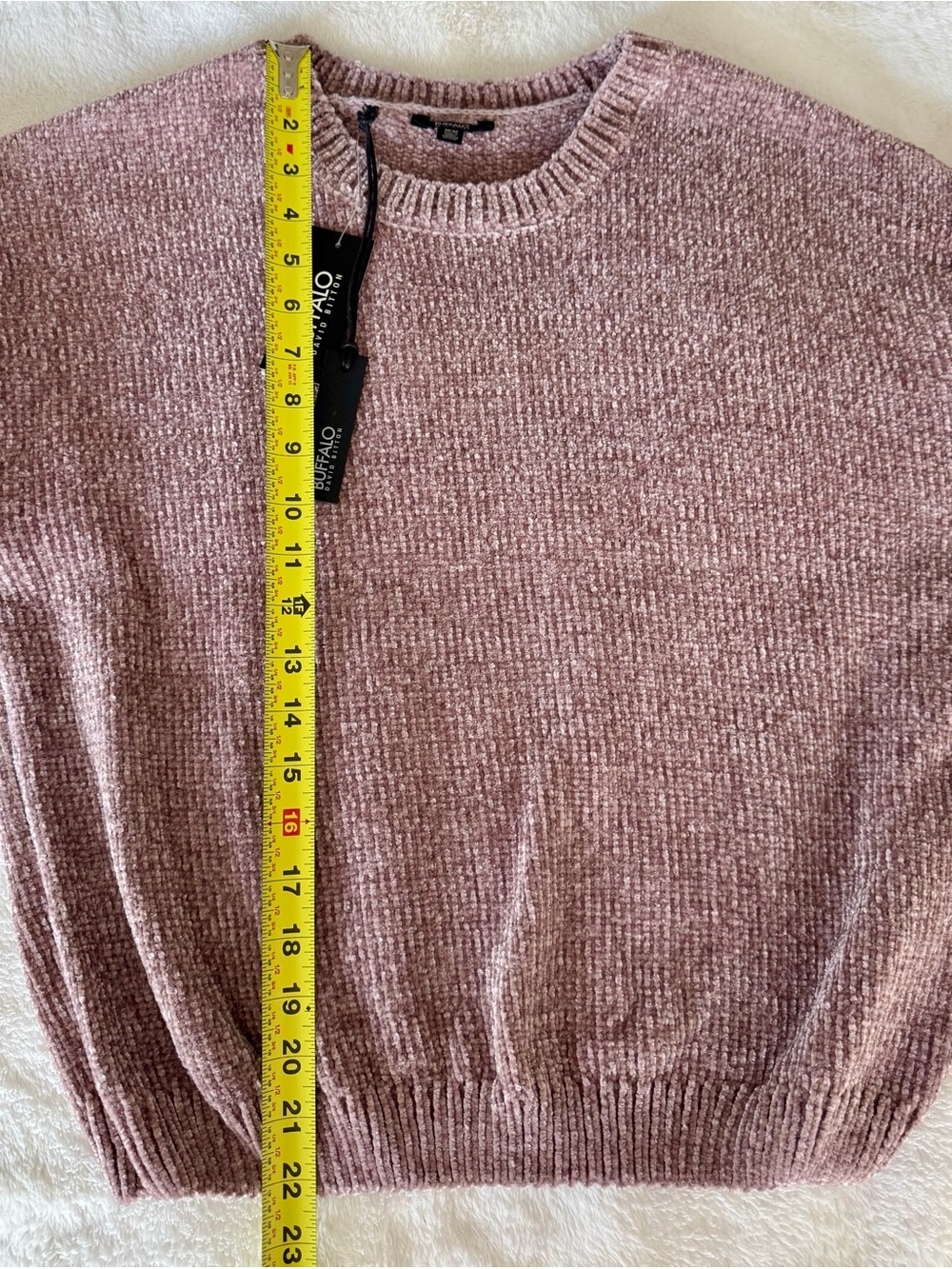 NWT Buffalo Ruffled Chenille Crewneck Sweater - Dusty Rose - Picture 4 of 6